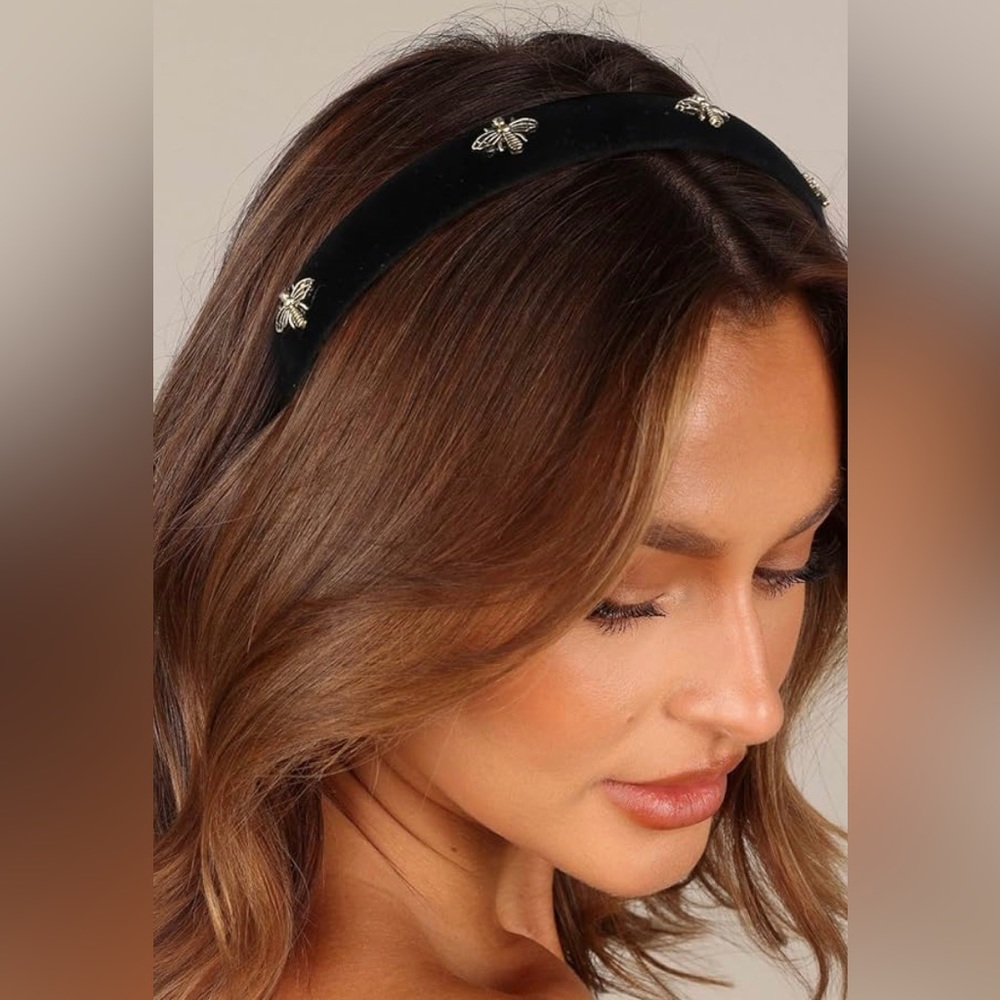 NWT Black Velvet Headband with Pearl Headband for Women - Picture 4 of 7